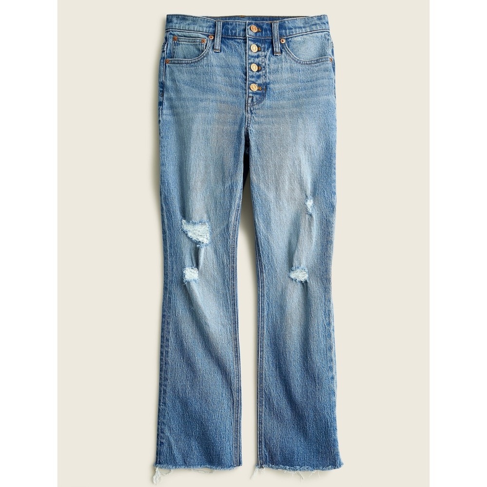 J Crew Womens Jeans 28 Tall Demi Boot Crop High Rise Button Fly Distressed Blue